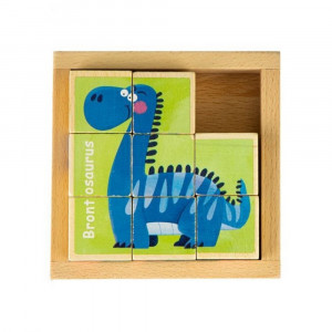 Set puzzle cu 8 cuburi din lemn, Dinozauri