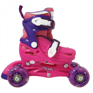 Set role cu echipament, roti cu luminite, marime ajustabila 25-28, Fucsia