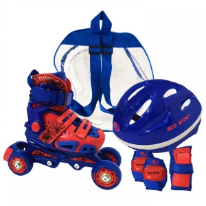 Set role reglabile copii si echipament protectie, roti silicon, marime ajustabila 29-33, Albastru
