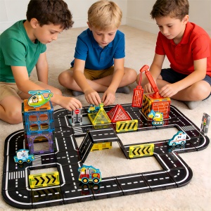 Set STEM magnetic de constructie cu vehicule - 80 piese