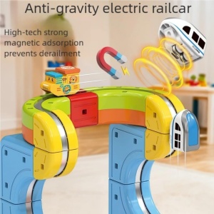 Set tren cu circuit magnetic 3D, traseu modular de construit - 141 piese