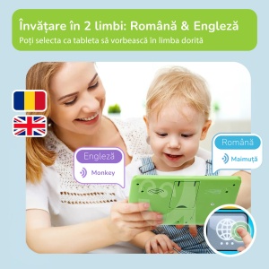 Tableta 3 in 1 in limba romana, cu activitati educative, logopedice si de asociere pentru copii, Verde