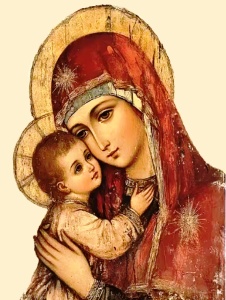 Tablou pictura cu diamante, Maica Domnului si Iisus, Goblen 5D, rama din lemn, 20 x 30 cm, GM10075