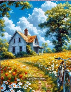 Tablou pictura pe numere, Casa din poienita, rama din lemn, 40 x 50 cm, PM10027