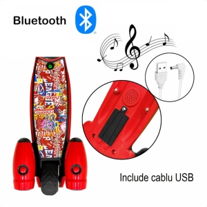 Trotineta reglabila cu 3 roti, lumini, Bluetooth, sunete si lansator de abur tip fum, 3-10 ani, albastru - Img 5