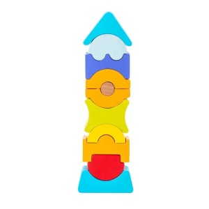 Turn de constructie si stivuire Montessori din lemn, 12 piese