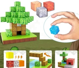 Blocuri magnetice de constructie 3D tip Minecraft, 2 cm - 88 piese