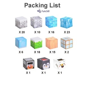 Blocuri magnetice de constructie 3D tip Minecraft, 2 cm - 113 piese - Iarna
