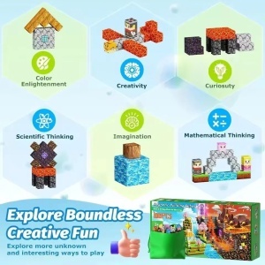 Blocuri magnetice de constructie 3D tip Minecraft, 2 cm