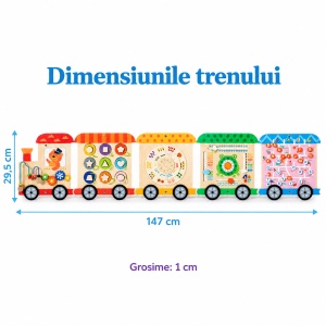 Busy Board Montessori din lemn pentru perete – Trenuletul cu 5 module de activitati, 147 cm - Img 7