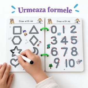 Carte educativa reutilizabila, 64 de pagini cu activitati de trasare, asociere, litere si cifre - Leu - Img 4