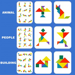 Carte magnetica puzzle Tangram 7 piese mari, 96 modele