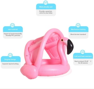 Colac tip barcuta cu parasolar detasabil, Flamingo, Roz