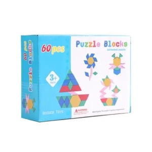 Joc de constructie Tangram din lemn cu 60 piese