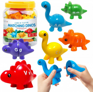 Joc de numarat si asociere cifre, recipient depozitare, Dinozauri, 20 piese, Alfabet
