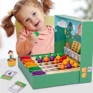 Joc educativ 4 in 1 cu activitati de numarat si asocieri cu cartonase si cupe - Gradina