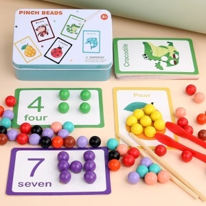 Joc educativ dezvoltare motricitate, numarat si asociere culori - Pinch beads