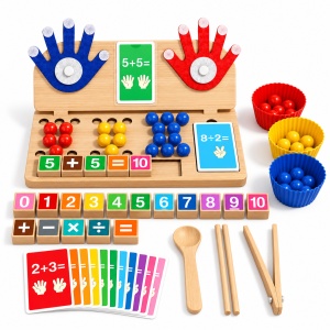 Joc educativ din lemn 4 in 1 – Numarat pe degete, matematica, sortare culori si motricitate - Img 2