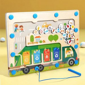 Joc educativ din lemn cu labirint magnetic, Sortarea deseurilor