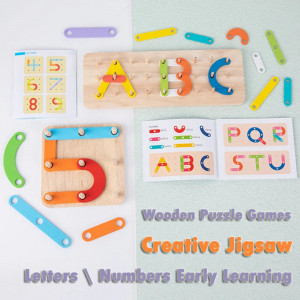 Joc educativ Geoboard din lemn, formeaza litere, cifre si forme