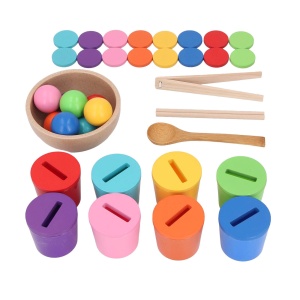Joc Montessori din lemn pentru sortarea culorilor, cu 8 cupe, bile, jetoane si accesorii - Img 2