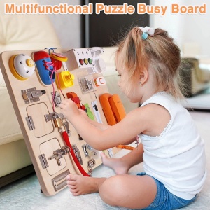 Jucarie din lemn Busy Board, 21 activitati, Robotel