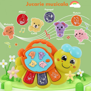 Jucarie interactiva muzicala cu functii si lumini, Orga Omida, Verde