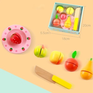 Jucarii de feliat din lemn, set fructe, 12 piese