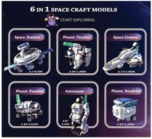 Kit STEM 6 in 1 de constructie, alimentare cu energie solara, vehicule spatiale