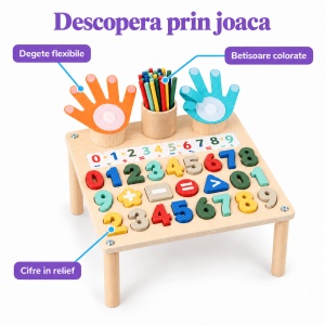 Masuta Montessori din lemn, forme geometrice si numarare pe degete - Cifre - Img 10