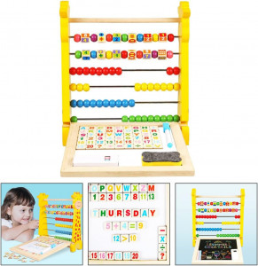Numaratoare 3 in 1 din lemn cu tablita de scris, Girafa