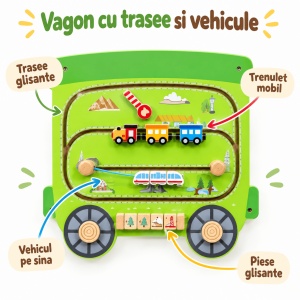 Panou de activitati din lemn Viga Toys – Tren pentru perete, 3 sectiuni, 190 cm - Img 4
