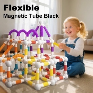 Set constructie magnetic flexibil 3D STEM cu tuburi si bile – 36 piese