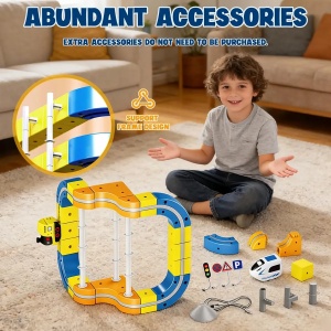 Set constructie tren cu circuit magnetic 3D - 79 piese
