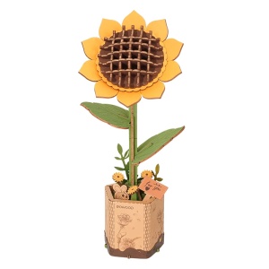 Set creativ DIY floare decorativa din lemn pentru asamblare si pictura, 88 piese - Floarea soarelui