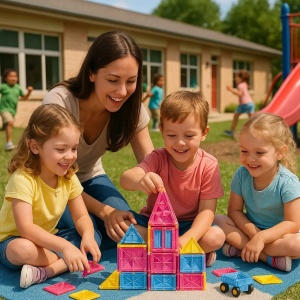 Set de constructie cu piese Magnetice, 60 piese - Roz