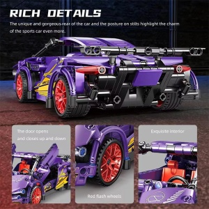 Set de constructie masina cu 470 piese, sistem pull-back, scara 1:18