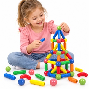 Set de constructii magnetice 3D, Magnetic Sticks, bile si tije colorate – 64 piese - Img 3