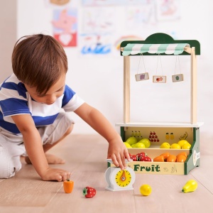 Set de joaca din lemn chiosc cu fructe cantar - 24 piese