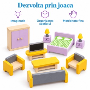 Set mobilier din lemn pentru papusi, 27 piese – 5 camere de amenajat - Img 6
