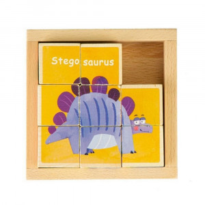 Set puzzle cu 8 cuburi din lemn, Dinozauri