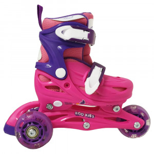 Set role cu echipament, roti cu luminite, marime ajustabila 25-28, Fucsia