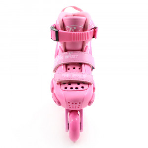 Set role reglabile copii si echipament protectie, roti silicon, marime ajustabila 29-33, Roz