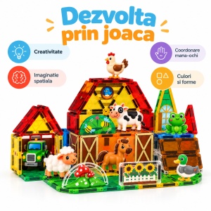 Set STEM cu piese magnetice de construit - Ferma vesela - 54 piese - Img 4