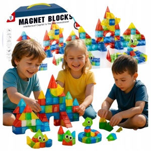 Set STEM jucarii magnetice de construit forme, animale, structuri geometri - 72 piese