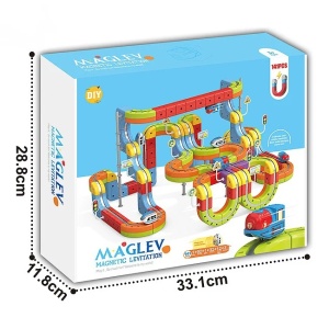 Set tren cu circuit magnetic 3D, traseu modular de construit - 141 piese