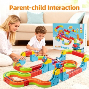Set tren cu circuit magnetic 3D, traseu modular de construit - 23 piese