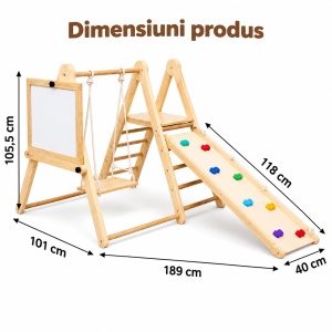 Set triunghi Pikler din lemn 8 in 1, loc de joaca cu tobogan, leagan si activitati creative, 2–8 ani - Img 7