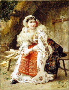 Tablou pictura cu diamante, Taranca Romanca, reproducere Franciszek Ejsmond, Goblen 5D, rama din lemn, 40 x 50 cm, GM057