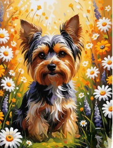 Tablou pictura cu diamante, Yorkshire Terrier, Goblen 5D, rama din lemn, 20 x 30 cm, GM10082